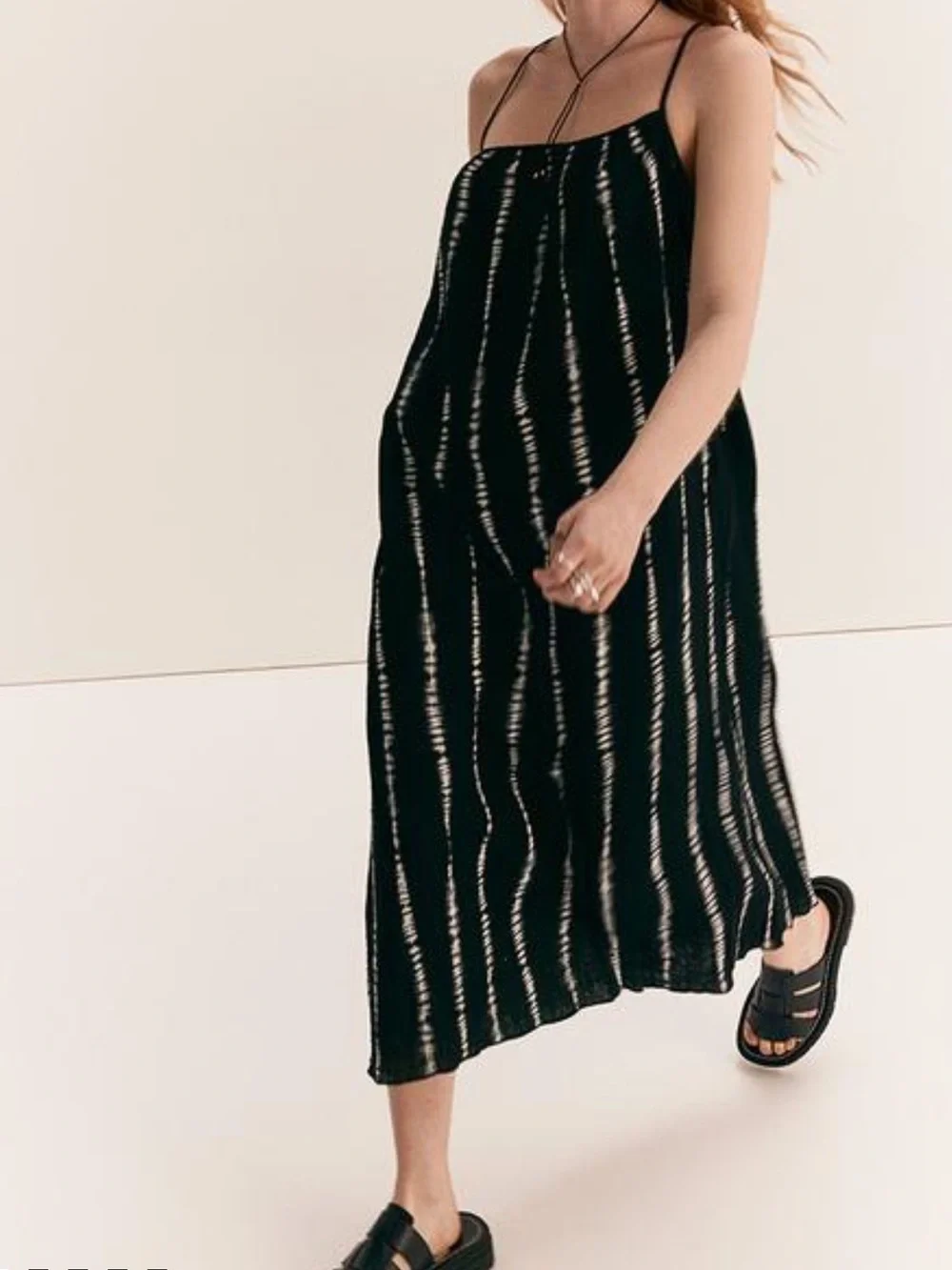 H&M Black Maxi Gauze Dress Coverup with Vertical White Stripe Detail - Picture 5 of 10